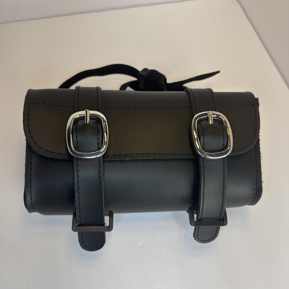 Viking Motorcycle Black Leather Fork Bag 9.5"x4"x5.5"